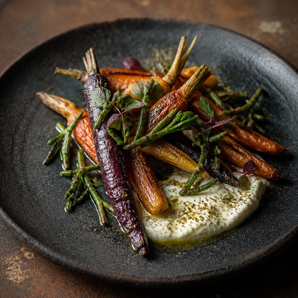 Roast heirloom carrots, karkalla & lemon myrtle