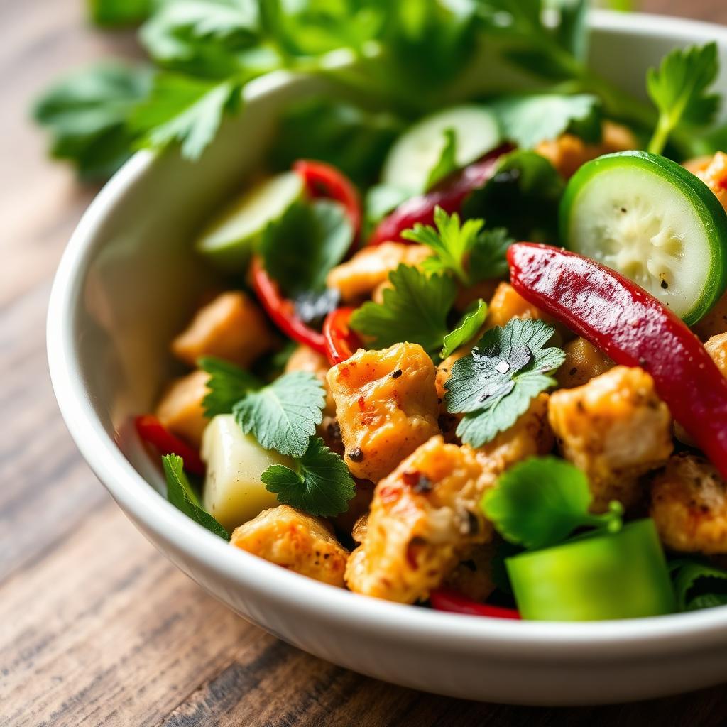 Crispy chicken salad with Asian herbs