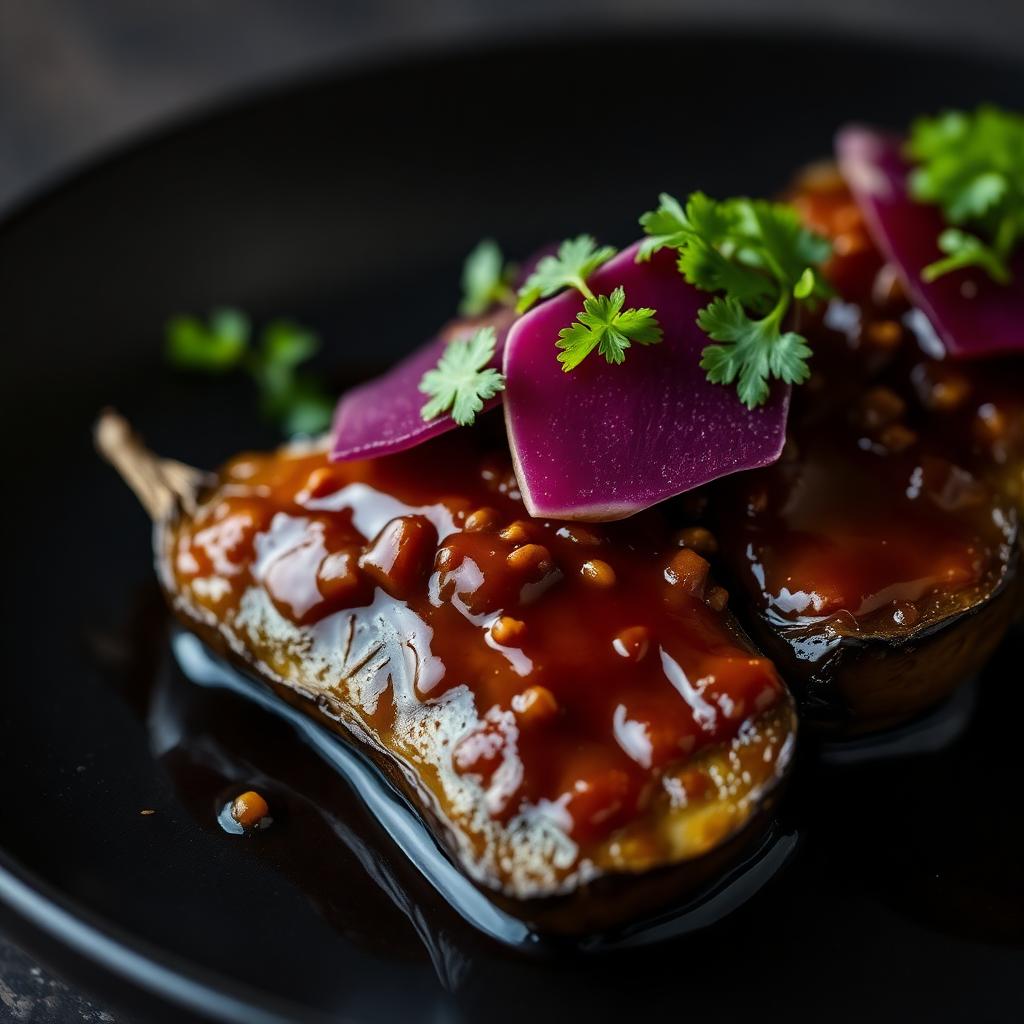 Shiso & soy glazed eggplant