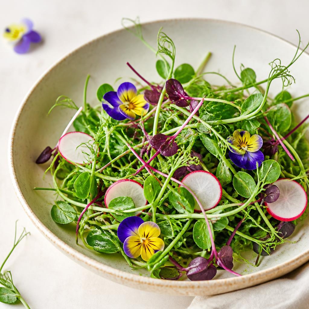 Pea tendril & mizuna garden salad