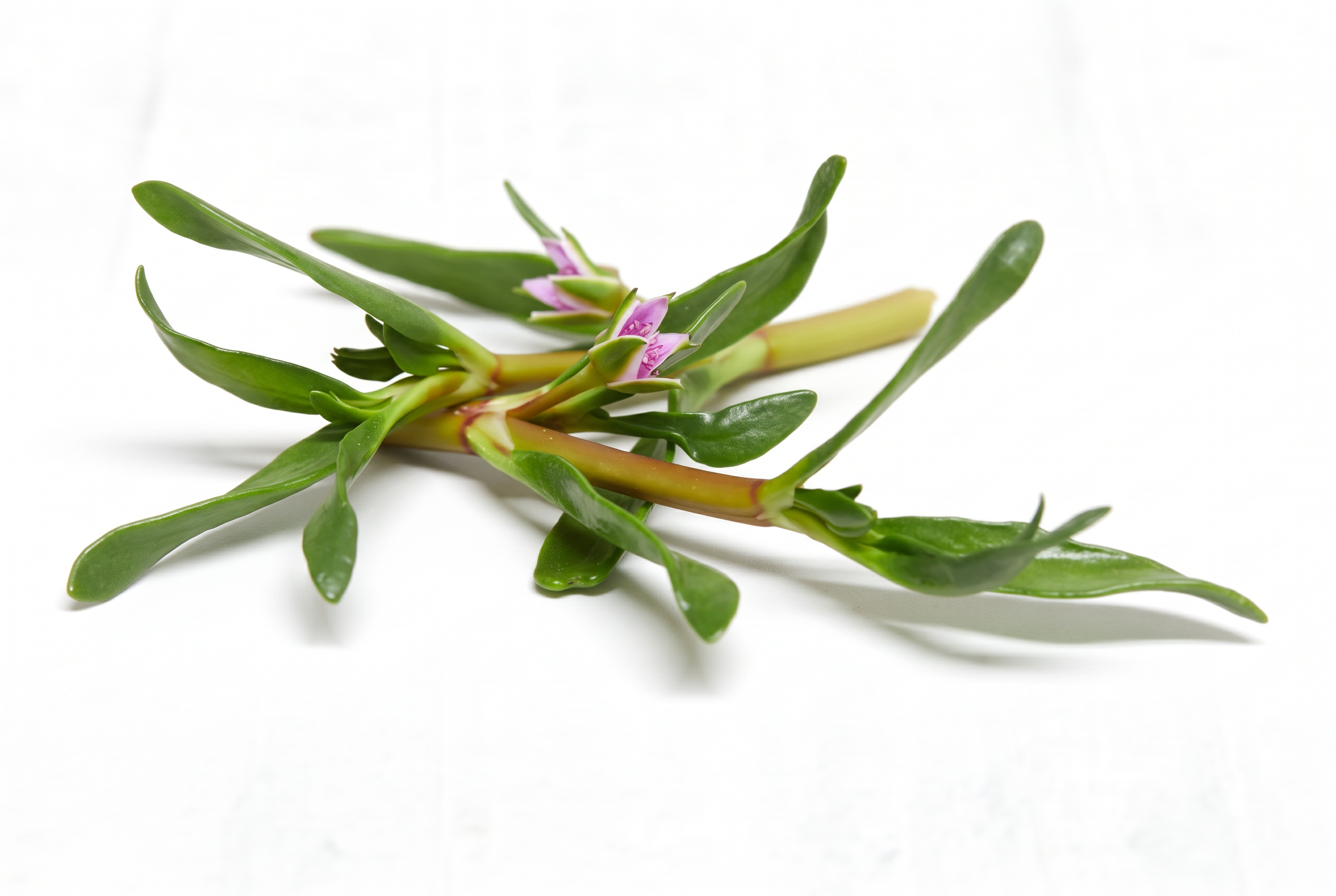Fresh Sea Purslane succulent leaves on light background